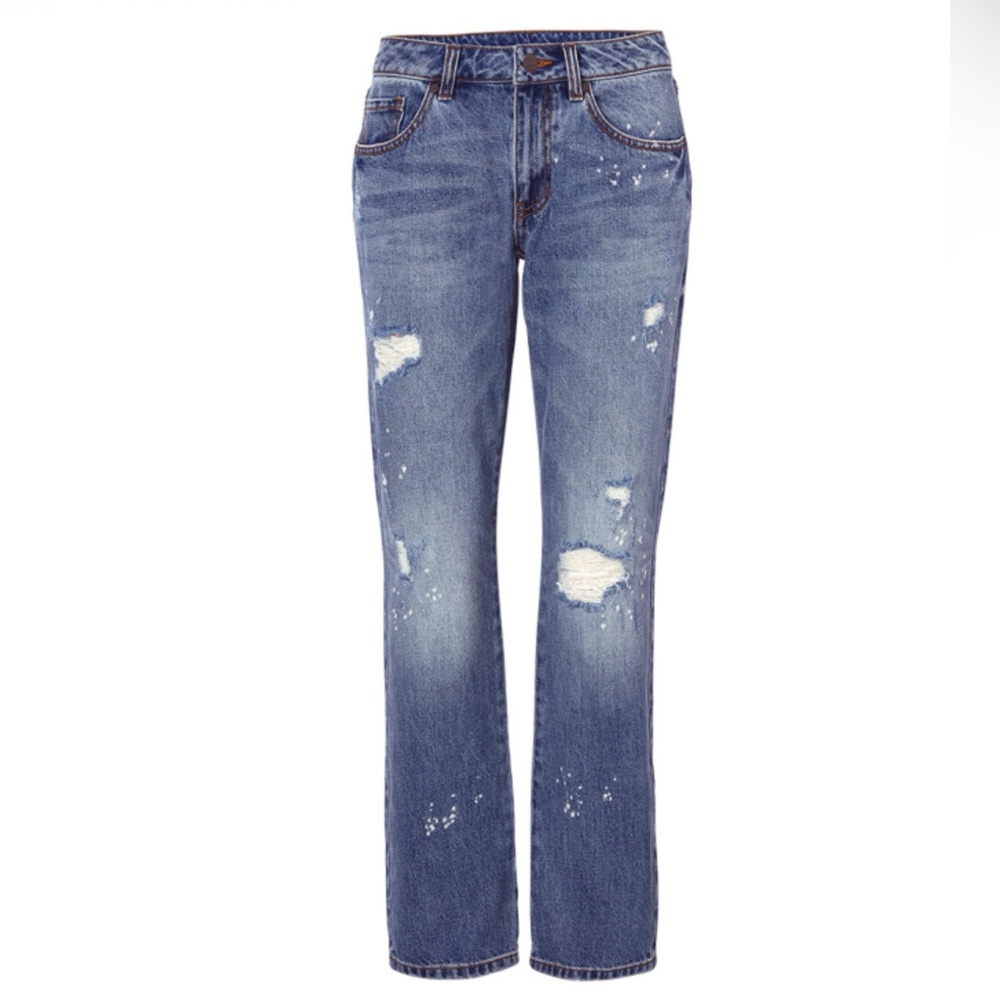 Cabi - 100% Boyfriend Distressed Bleach Splatter, Slouchy Fit Jeans Size 2